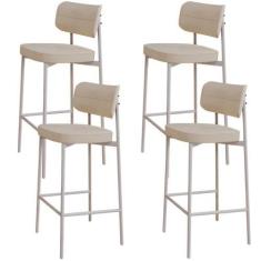 Imagem de Kit 04 Banquetas Alta Bar Cozinha Sala De Jantar Aço Branco Kaira C01 