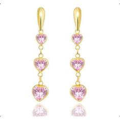 Imagem de Brinco Ouro 18k Com Corações de Zircônias - Dream Factory Jóias