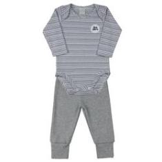Imagem de Pijama Bebê Suedine Listrado e Liso -  Jeans