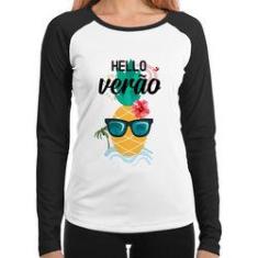 Imagem de Baby Look Raglan Hello Verão Manga Longa - Foca Na Moda