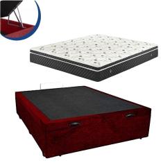 Imagem de Cama Box Baú Casal Colchão Espuma D45 Bordado + Box Suede Vinho 61x138x188