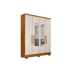 Imagem de Guarda Roupa Solteiro 4 Portas e 2 Gavetas c/ Espelho e Pés Milly/Veneza Cumaru/Fendi - Novo Horizonte