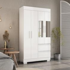 Imagem de Guarda-roupa Solteiro 99,80cm 4 Portas com Espelho e 2 Gavetas Chantrieri Espresso Móveis Branco