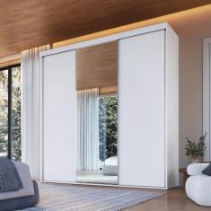 Imagem de Guarda Roupa Casal com Espelho 3 Portas de Correr Rc3104 Branco