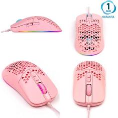 Imagem de Mouse Gamer Rosa Rgb 7600 Dpi Óptico Usb 7 Botões Ambidestro Garantia