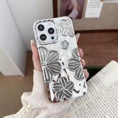 Imagem de RALEAVO Capa para iPhone 13 Pro Max, linda capa de telefone com flores 3D para mulheres, meninas, luxuosa, com revestimento de glitter, capa protetora estética à prova de choque para iPhone 13 Pro Max