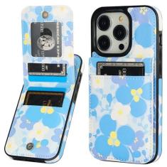 Imagem de Vaburs Capa carteira compatível com iPhone 14 Pro com suporte para cartão de crédito, estampa floral de flor flip premium couro PU fecho magnético capa protetora à prova de choque 6,1 polegadas