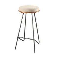 Imagem de Banqueta Canastra Base Preta Tampo Cinamomo Estofado Cor:linho Bege