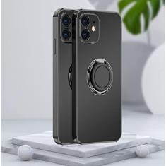 Imagem de Capa de telefone galvanizada fosca macia para iPhone 11 12 13 Pro Max XS X XR 7 8 Plus SE 2020 Mini suporte com anel traseiro capa traseira, preta, para iPhone XR