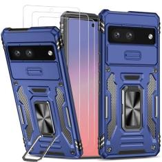 Imagem de SOPROCAS Capa para Google Pixel 7 com suporte de anel para câmera deslizante [pacote com 3 protetores de tela], proteção contra quedas militar resistente à prova de choque para celular para Pixel 7 de