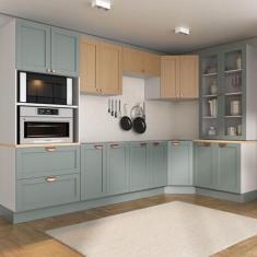 Imagem de Cozinha Modulada 9 Peças sem Tampo 1 Torre 4 Aéreos 4 Balcões Arizona Cabecasa Madeiramadeira Figueira/Menta