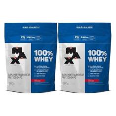 Imagem de Kit 2 unidades 100% Whey Refil 900g Morango - Max Titanium