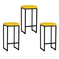 Imagem de Kit 03 Banqueta Alta Lara Para Cozinha Bar Balcão Bistrô Churrasqueira Ferro Bronze Tecido Sintético Amarelo - Ahazzo Móveis