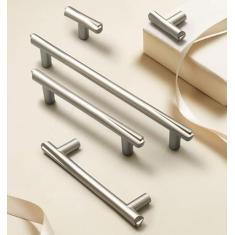 Imagem de FoeZoe Pacote com 10 puxadores de armário com textura fosca prateada - puxadores de gaveta simplificados, barra de liga de zinco, puxador de armário de metal, alça para mesa de banheiro, armário de