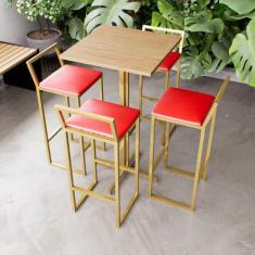 Imagem de Jogo Mesa Alta Bistrô Quadrada Pinus 4 Banquetas Estofado Confort Indu