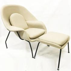 Imagem de Poltrona Womb Chair com puff tecido linho bege - Poltronas do Sul
