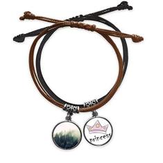 Imagem de DIYthinker Pulseira de couro estilo princesa com corrente de mão de corda e cenário de ciência florestal de neblina
