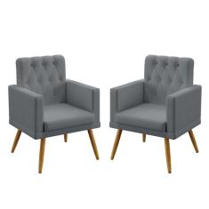 Imagem de Kit 2 Poltronas Decorativas Nina Com Rodapé E Botões Capitonê Sued  Aradecor