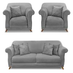Imagem de Kit 2 Poltronas E Sofá Living 2 Lugares 1,80M Vênus Veludo Cinza Grafi
