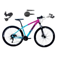 Imagem de Bicicleta Aro 29 Ksw Xlt Alumínio Câmbio Traseiro Shimano Deore e Altus 27v Freio Hidráulico Garfo Com Trava - Rosa/Azul