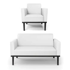 Imagem de Sofá Namoradeira com Poltrona Base de Madeira Fixa Preto Marisa Corino Branco D03 - D`Rossi