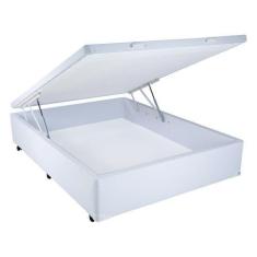 Imagem de Cama Box Viúva Com Baú Mega Colchões Material Sintético Branco Com Pis