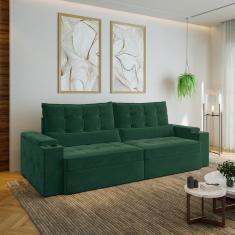 Imagem de Sofá Retrátil e Reclinável com Porta Copos e Usb 4 Lugares 270cm Embaúba Extra Cabecasa Madeiramadei Verde Diamante