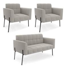 Imagem de Namoradeira E 2 Poltronas Pé De Ferro Pto Elisa Bouclê Cinza D03 - D'r