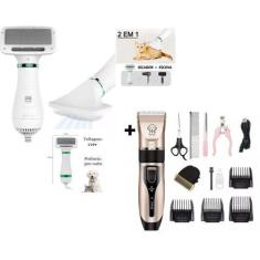 Imagem de Escova Secadora Pet - Seca Remove Pelos Cachorro Coelho Gato + Kit Maq