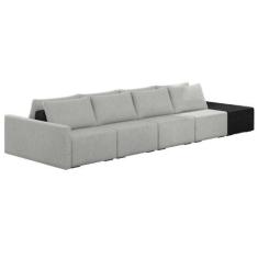 Imagem de Sofá Ilha Modular Living Com Puff 432cm Georgia K04 Linho Cinza/Preto