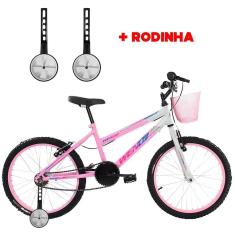Imagem de Bicicleta Infantil Aro 20 Feminina Com Rodinha Lateral e Cesta Freios V-Brake Wendy Para Meninas Rosa Branco