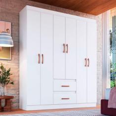 Imagem de Guarda-Roupa Solteiro Texas 6 Portas 2 Gavetas Branco - Doripel - Dori