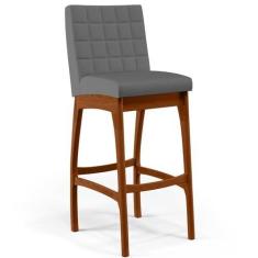 Imagem de Banqueta Alta Para Cozinha Sala de Jantar Fixa Mila L02 Suede Cinza - Lyam Decor