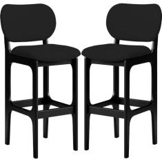 Imagem de Kit 02 Banquetas Alta Para Cozinha Madeira Fixa Betta L02 Preto Facto Preto - Lyam Decor