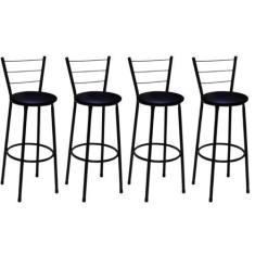 Imagem de Kit 4 Banquetas Alta Preta com Encosto Assento Preto Jaddi