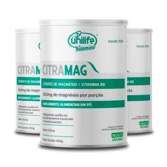 Imagem de Kit 3 Citramag Magnésio + B6 Unilife 300g Sabor Citrus