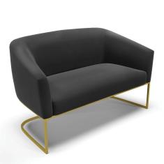 Imagem de Sofá Namoradeira 2 Lugares Base Industrial Dourado Stella Suede D03 - D'rossi Cor Preto