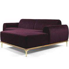 Imagem de Sofá 3 Lugares com Chaise Direito Para Sala Molino 245 cm D02 Veludo Roxo Grape C-292 -Lyam Decor
