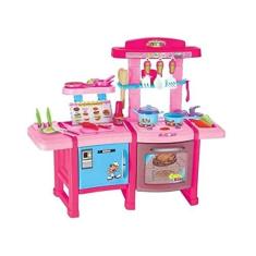 Imagem de Brinquedo Kit Cozinha Bancada Completa Geladeira Fogão Luz