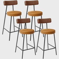 Imagem de Kit 04 Banquetas Baixa Cozinha Sala Jantar Bancada Milão L02 Couríssimo Marrom Whisky - Lyam Decor