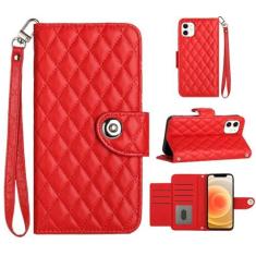 Imagem de Para iPhone 12, capa carteira com alça de pulso, capa flip de couro com fecho magnético com 7 cartões e 1 compartimento para dinheiro, suporte feminino presente capa de telefone para Apple iPhone 12