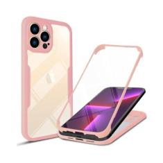 Imagem de Capa de telefone transparente de proteção total 360 para iPhone 14 Plus 13 12 11 15 Pro XS Max X Película frontal macia traseira rígida para PC, rosa, para iphone15Promax