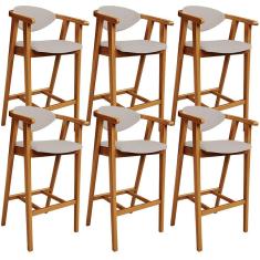 Imagem de Kit 06 Banquetas Alta Para Cozinha Bancada Bar Sala de Jantar Fixa Cecília L02 Linho Bege - Lyam