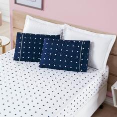 Imagem de Jogo Cama Casal Padrão Petit Poá 200 Fios 3 Peças Marinho - BIA ENXOVA