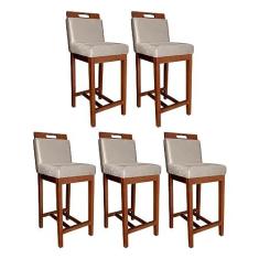 Imagem de Kit 5 Banquetas Média Estofadas Veneza com Encosto 94 Cm Suede Bege CCS