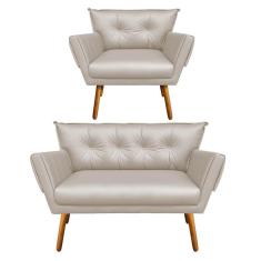 Imagem de Kit 1 Namoradeira e 1 Poltrona Anitta Corino Bege - Drossi