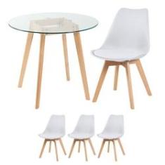 Imagem de KIT - Mesa de vidro Leda 80 cm + 3 cadeiras estofadas Leda 
