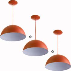 Imagem de Kit 3 Lustres Pendente Meia Lua 30Cm Alumínio Cobre