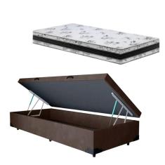 Imagem de Cama Base Box Baú Solteiro Super Confort Suede Marrom + Colchão Solteiro Super Confort D33 24x88x188
