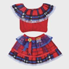 Imagem de Fantasia Festa Junina Infantil Cropped e Saia Bandeira Flor